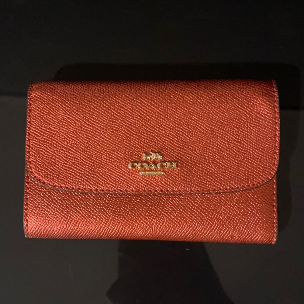 Coach Metallic Red Trifold Wallet